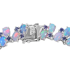 Premium Ethiopian Welo Opal and Tanzanite Necklace 18 Inches in Platinum Over Sterling Silver 51.30 ctw