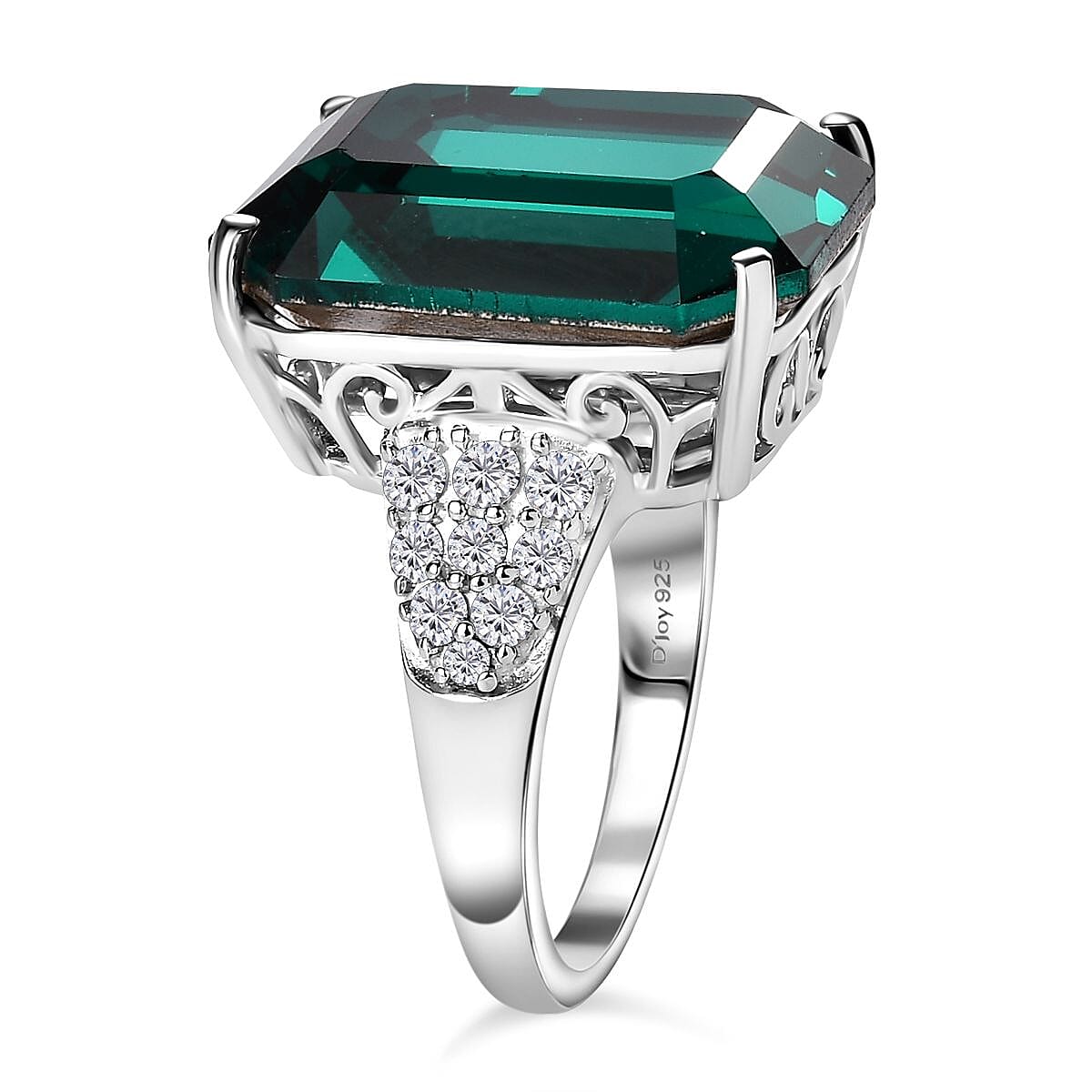 Designer Premium Emerald Color Austrian Crystal and Simulated Diamond Ring in Platinum Over Sterling Silver (Size 6.0) 0.70 ctw image number 3