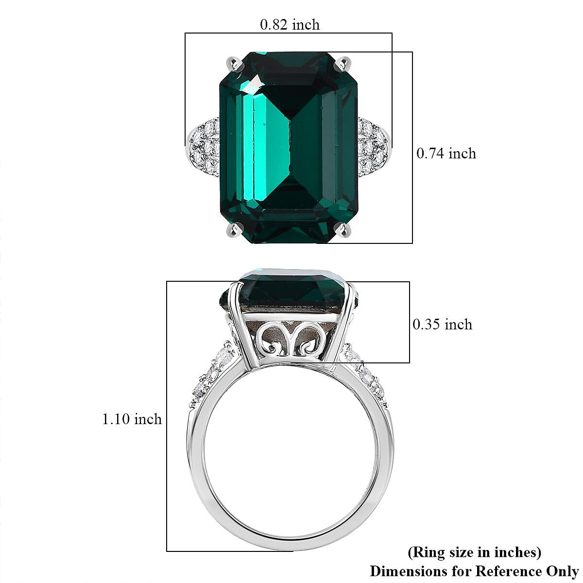 Designer Premium Emerald Color Austrian Crystal and Simulated Diamond Ring in Platinum Over Sterling Silver (Size 6.0) 0.70 ctw image number 5