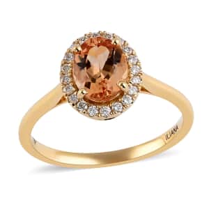 Certified Iliana 18K Yellow Gold AAA Natural Imperial Topaz and G-H SI Diamond Halo Ring (Size 9.5) 1.60 ctw