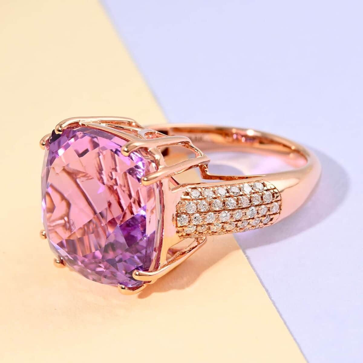 Certified Iliana 18K Rose Gold AAA Patroke Kunzite and G-H SI Diamond Ring (Size 6.0) 6.45 Grams 16.90 ctw image number 1