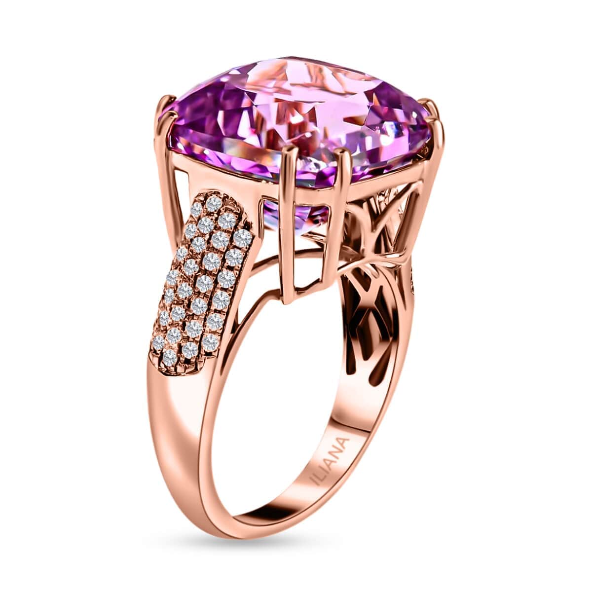 Certified Iliana 18K Rose Gold AAA Patroke Kunzite and G-H SI Diamond Ring (Size 6.0) 6.45 Grams 16.90 ctw image number 3