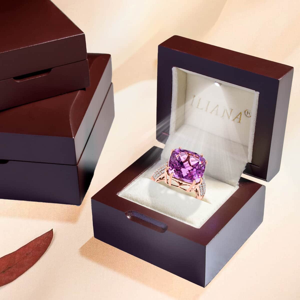 Certified Iliana 18K Rose Gold AAA Patroke Kunzite and G-H SI Diamond Ring (Size 6.0) 6.45 Grams 16.90 ctw image number 6