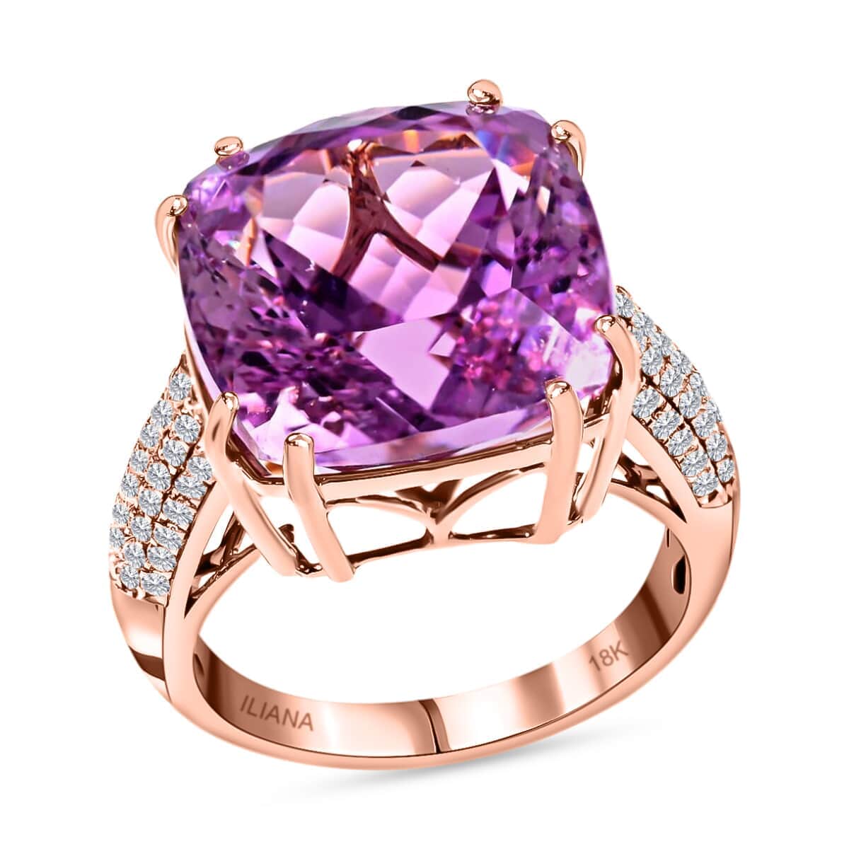 Certified Iliana 18K Rose Gold AAA Patroke Kunzite and G-H SI Diamond Ring (Size 7.5) 6.45 Grams 16.90 ctw image number 0