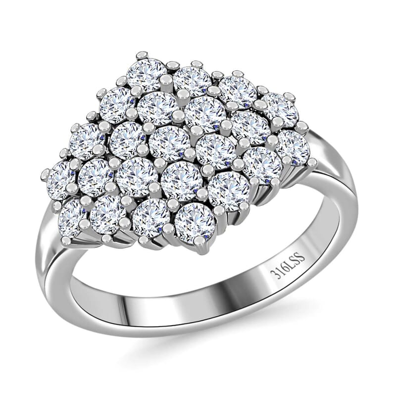 Designer Premium Austrian Crystal Cluster Ring in Stainless Steel (Size 10.0)