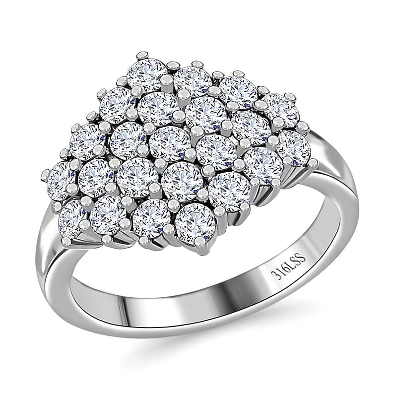 Designer Premium Austrian Crystal Cluster Ring in Stainless Steel (Size 10.0)