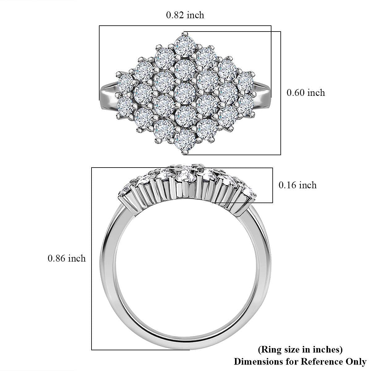 Designer Premium Austrian Crystal Cluster Ring in Stainless Steel (Size 10.0)