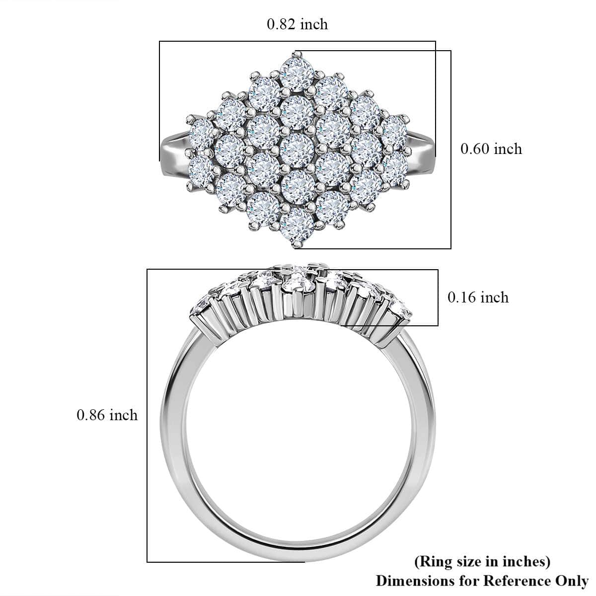 Designer Premium Austrian Crystal Cluster Ring in Stainless Steel (Size 5.0) image number 5