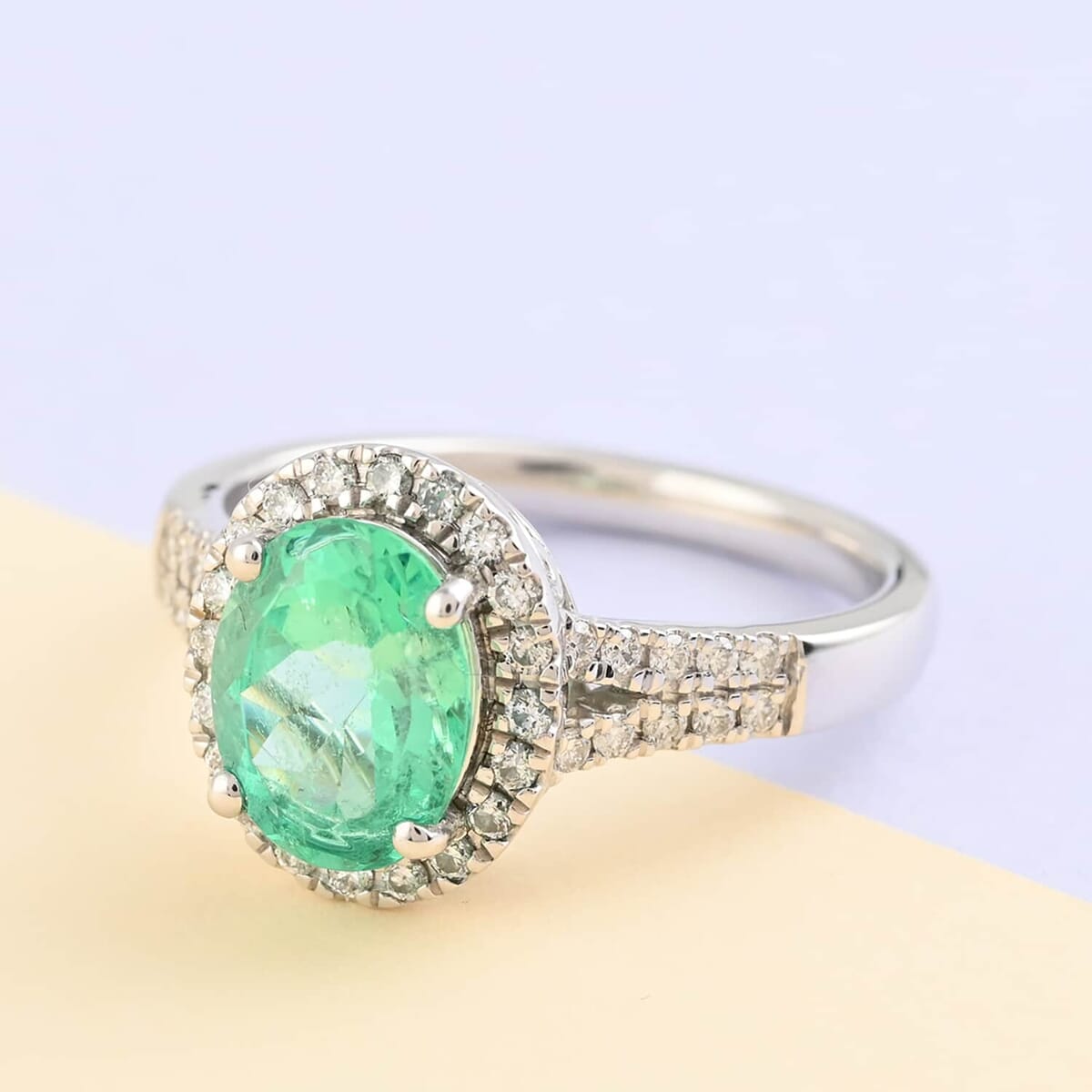 Certified & Appraised Rhapsody 950 Platinum AAAA Boyaca Colombian Emerald and E-F VS Diamond Ring (Size 7.5) 6.15 Grams 2.35 ctw image number 1
