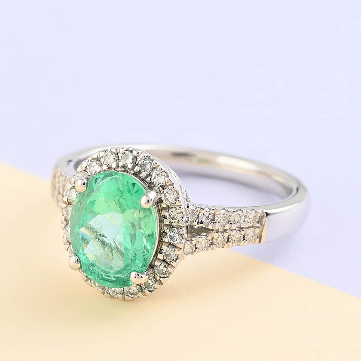 Certified & Appraised Rhapsody 950 Platinum AAAA Boyaca Colombian Emerald and E-F VS Diamond Ring (Size 8.5) 6.15 Grams 2.35 ctw image number 1