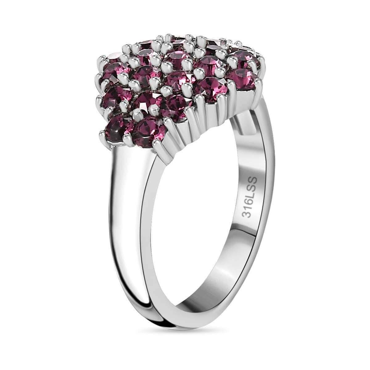 Designer Premium Foilback Amethyst Color Austrian Crystal Cluster Ring in Stainless Steel (Size 9.0) image number 3