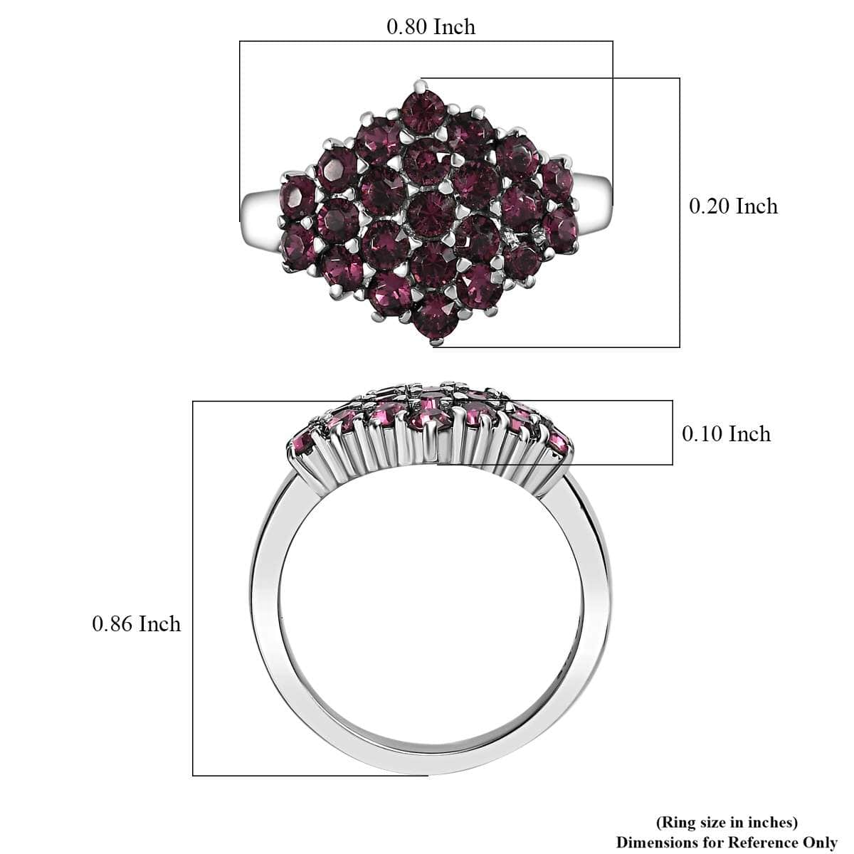 Designer Premium Foilback Amethyst Color Austrian Crystal Cluster Ring in Stainless Steel (Size 9.0) image number 5