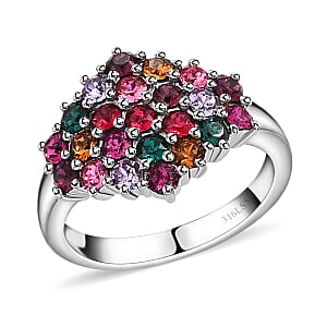 Designer Premium Multi Color Austrian Crystal Cluster Ring in Stainless Steel (Size 7.0)
