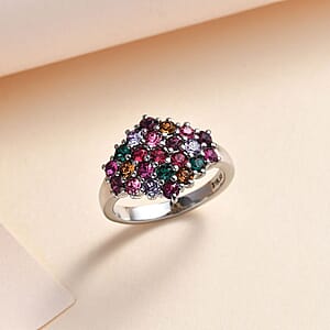 Designer Premium Multi Color Austrian Crystal Cluster Ring in Stainless Steel (Size 7.0)