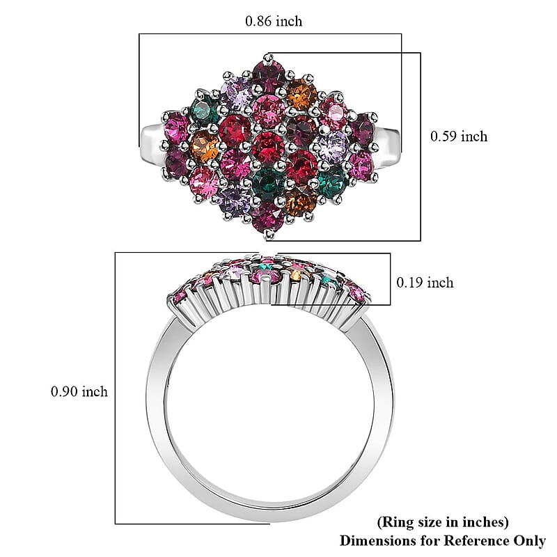 Designer Premium Multi Color Austrian Crystal Cluster Ring in Stainless Steel (Size 7.0)