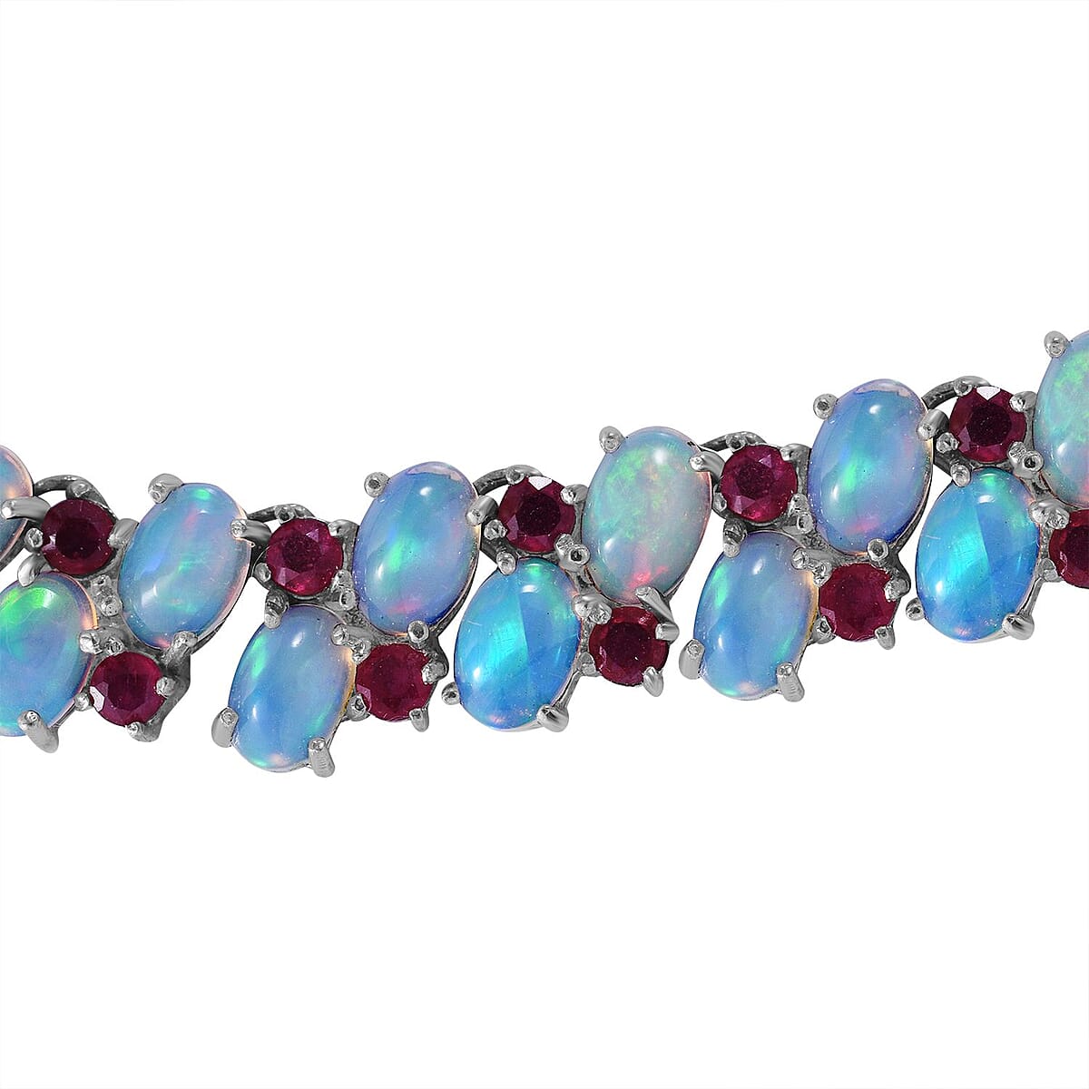 Premium Ethiopian Welo Opal and Niassa Ruby (FF) Necklace 18 Inches in Platinum Over Sterling Silver 61.50 ctw image number 2