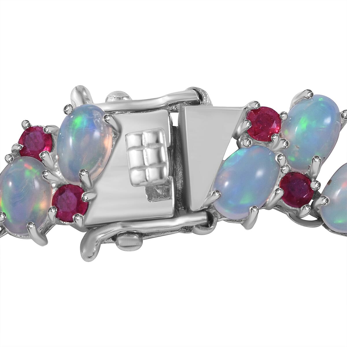 Premium Ethiopian Welo Opal and Niassa Ruby (FF) Necklace 18 Inches in Platinum Over Sterling Silver 61.50 ctw image number 3