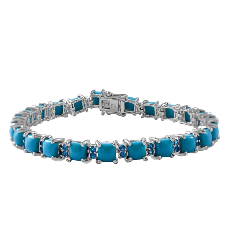 Sleeping Beauty Turquoise and Malgache Neon Apatite Bracelet in Platinum Over Sterling Silver (6.50 In) 14.50 ctw