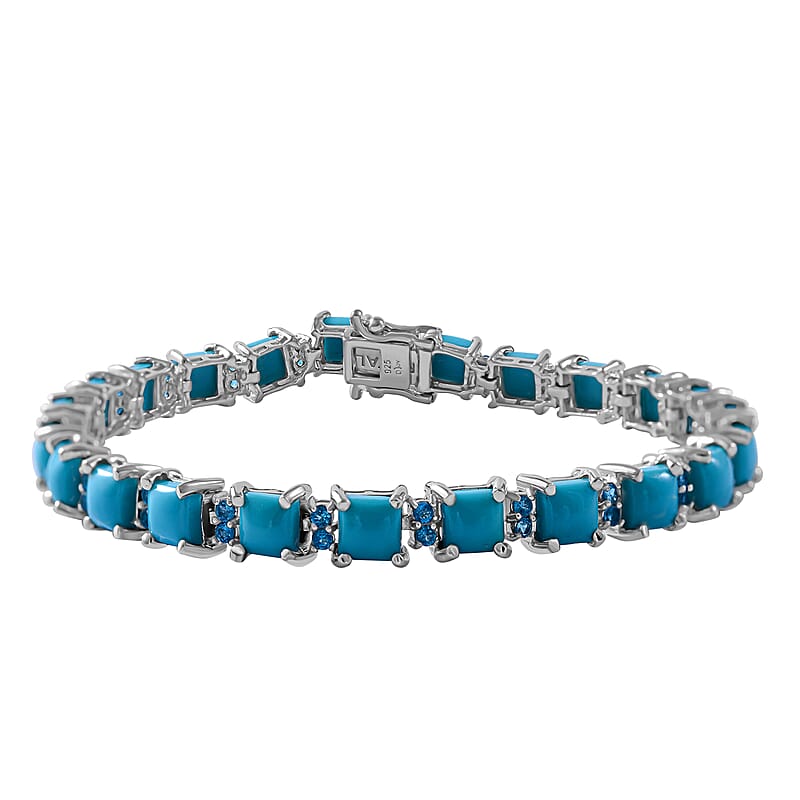 Sleeping Beauty Turquoise and Malgache Neon Apatite Bracelet in Platinum Over Sterling Silver (6.50 In) 14.50 ctw