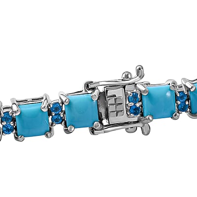 Sleeping Beauty Turquoise and Malgache Neon Apatite Bracelet in Platinum Over Sterling Silver (6.50 In) 14.50 ctw