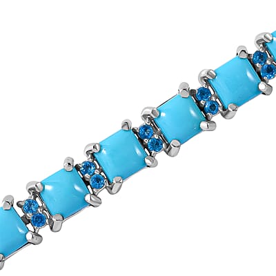 Sleeping Beauty Turquoise and Malgache Neon Apatite Bracelet in Platinum Over Sterling Silver (6.50 In) 14.50 ctw