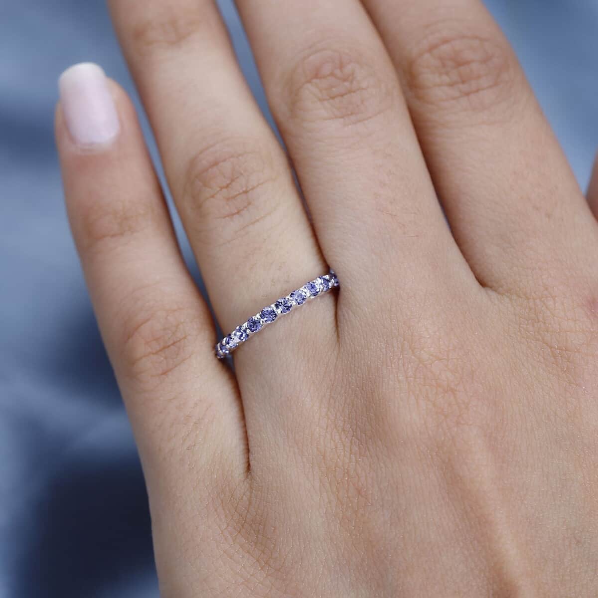 Designer Premium Tanzanite Color Austrian Crystal Eternity Band Ring in Sterling Silver (Size 6.0) image number 2