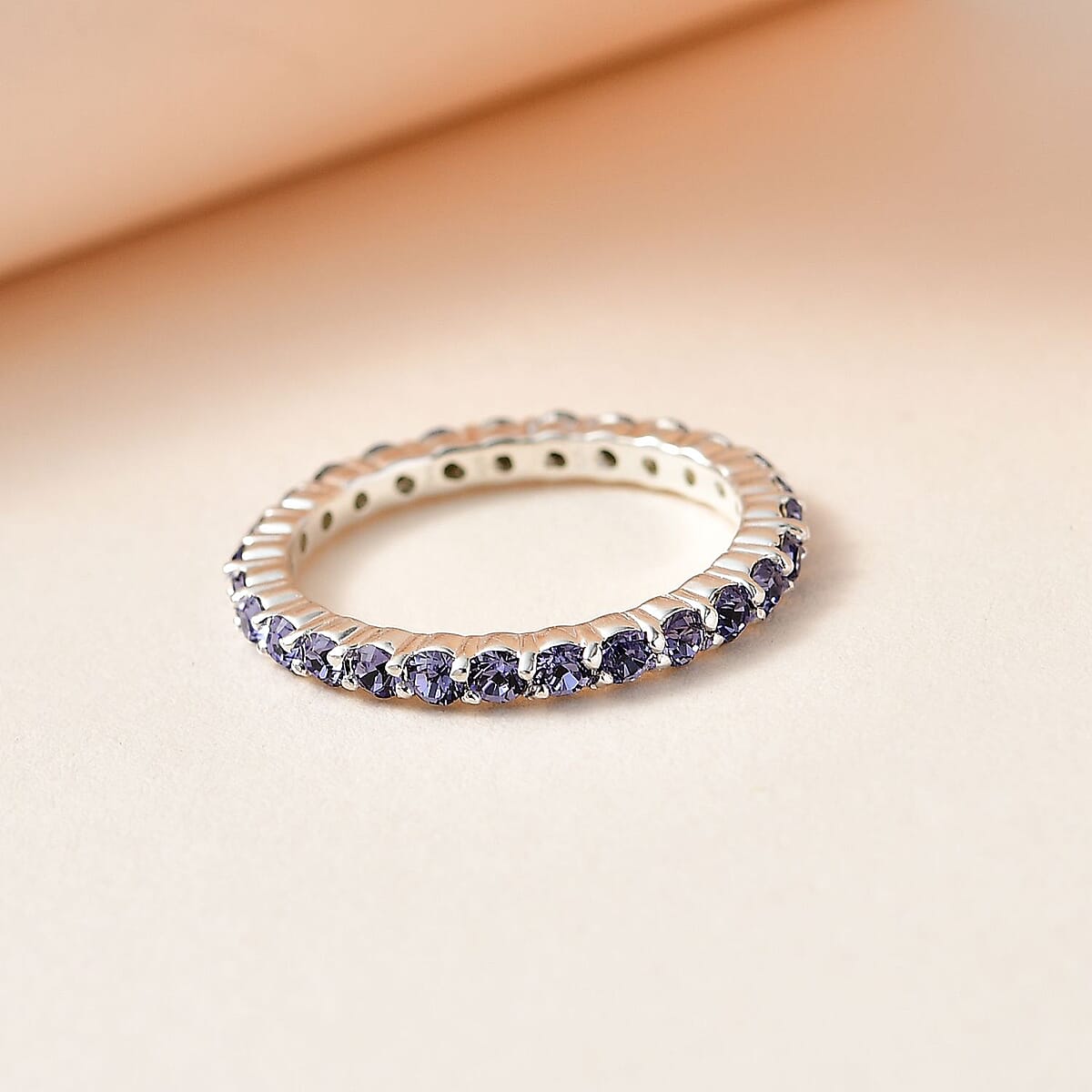 Designer Premium Tanzanite Color Austrian Crystal Eternity Band Ring in Sterling Silver (Size 7.0) image number 1