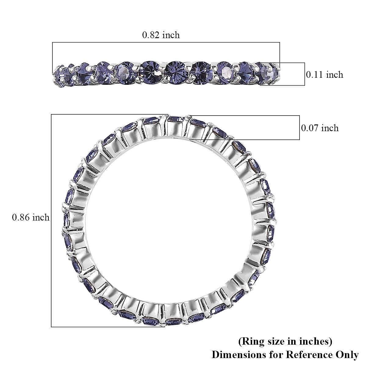 Designer Premium Tanzanite Color Austrian Crystal Eternity Band Ring in Sterling Silver (Size 7.0) image number 5