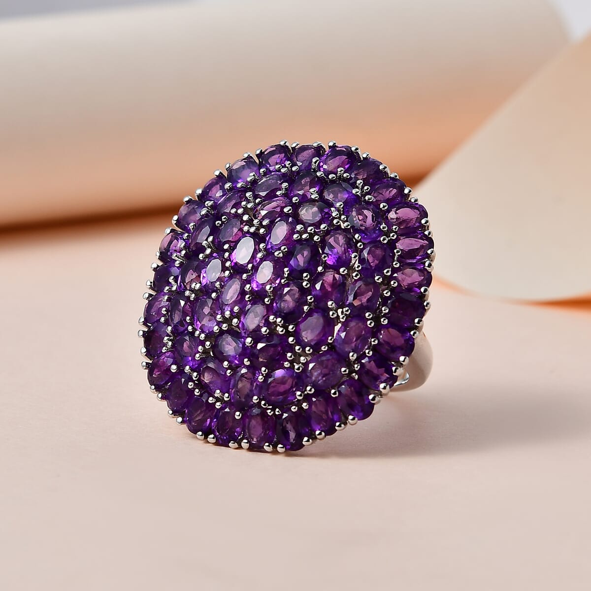 African Amethyst 12.75 ctw Floral Ring in Platinum Over Copper (Size 7.0) image number 1