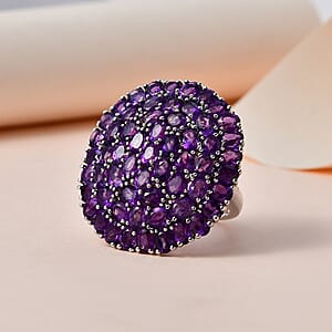 African Amethyst 12.75 ctw Floral Ring in Platinum Over Copper (Size  7.0)