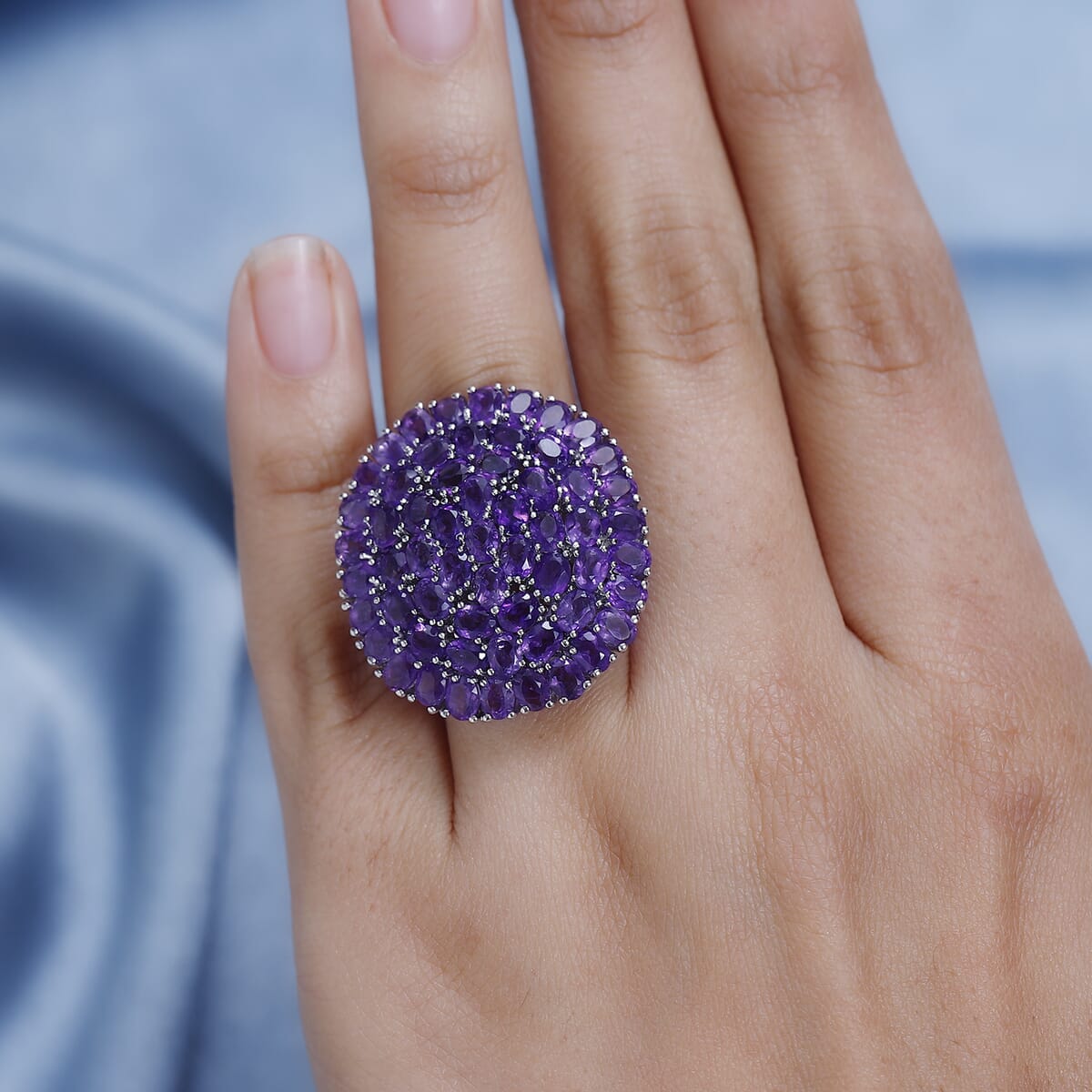 African Amethyst 12.75 ctw Floral Ring in Platinum Over Copper (Size 7.0) image number 2