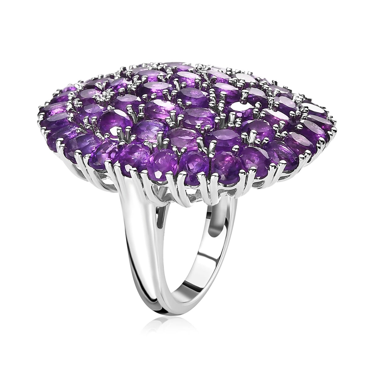African Amethyst 12.75 ctw Floral Ring in Platinum Over Copper (Size 7.0) image number 3