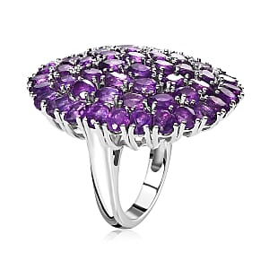 African Amethyst 12.75 ctw Floral Ring in Platinum Over Copper (Size  7.0)