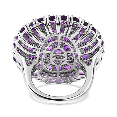 African Amethyst 12.75 ctw Floral Ring in Platinum Over Copper (Size  7.0)