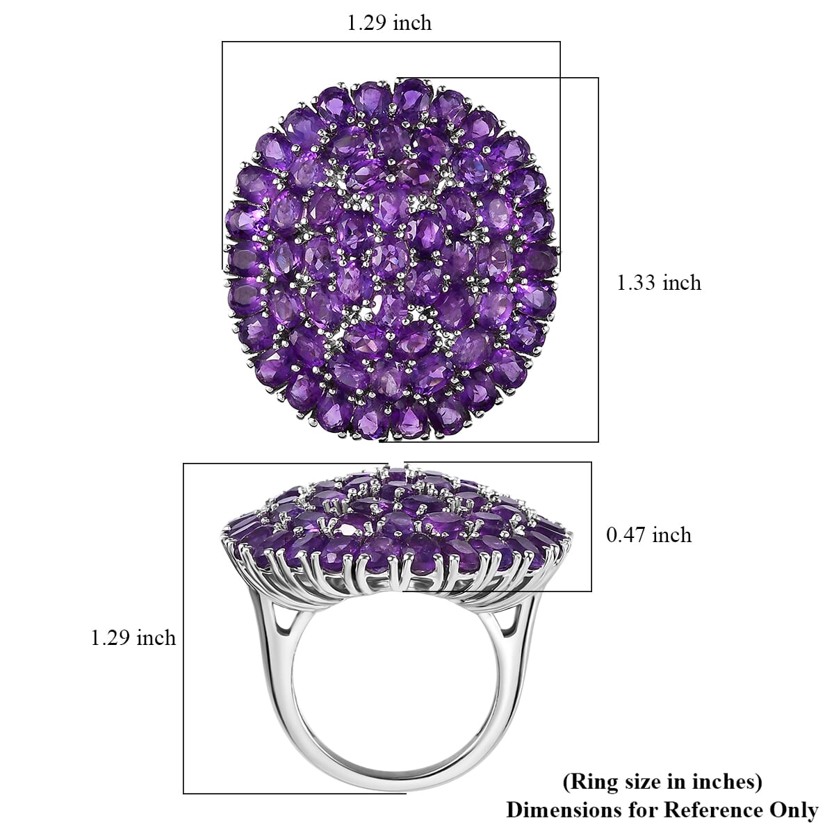 African Amethyst 12.75 ctw Floral Ring in Platinum Over Copper (Size 7.0) image number 5