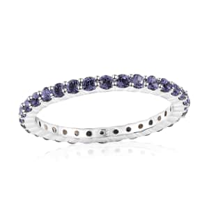 Tanzanite Color Crystal Eternity Band Ring in Sterling Silver (Size 9.0)