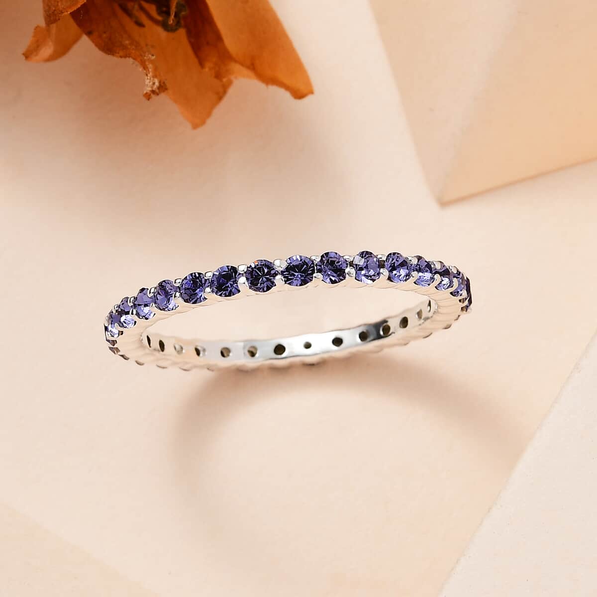 Tanzanite Color Crystal Eternity Band Ring in Sterling Silver (Size 9.0) image number 1