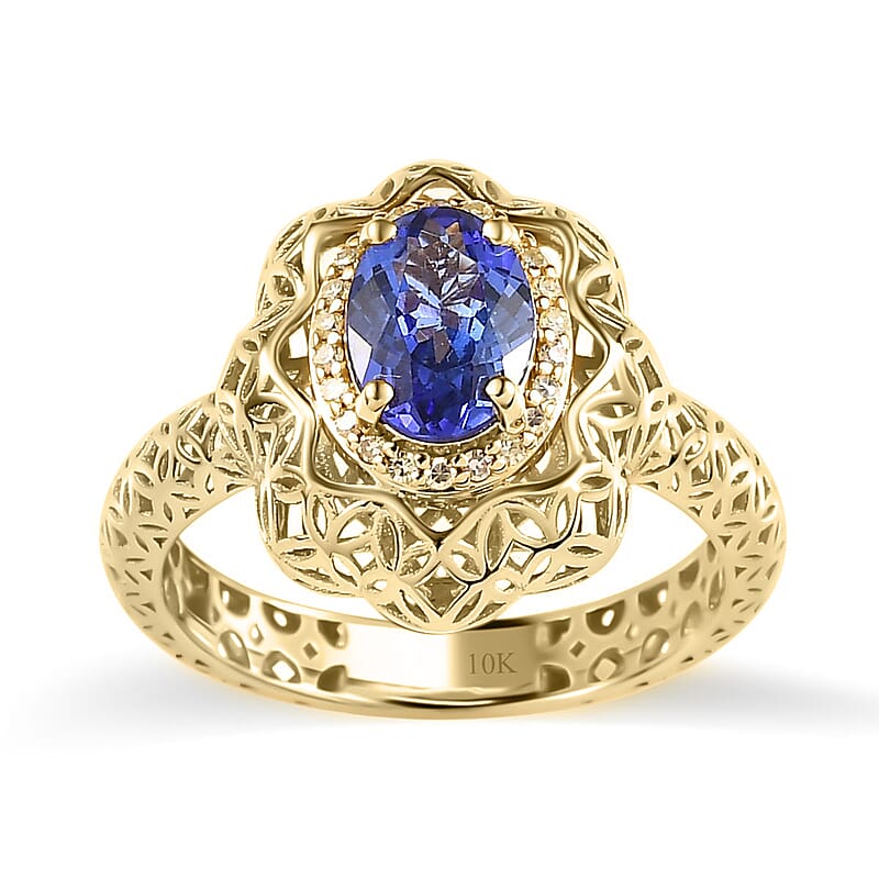 Mirage Collection 10K Yellow Gold AAA Tanzanite and Natural Yellow Diamond I3 Ring (Size 10.0) 1.15 ctw