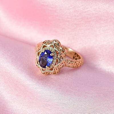 Mirage Collection 10K Yellow Gold AAA Tanzanite and Natural Yellow Diamond I3 Ring (Size 10.0) 1.15 ctw