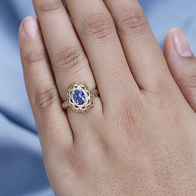 Mirage Collection 10K Yellow Gold AAA Tanzanite and Natural Yellow Diamond I3 Ring (Size 10.0) 1.15 ctw