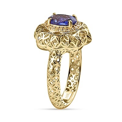 Mirage Collection 10K Yellow Gold AAA Tanzanite and Natural Yellow Diamond I3 Ring (Size 10.0) 1.15 ctw
