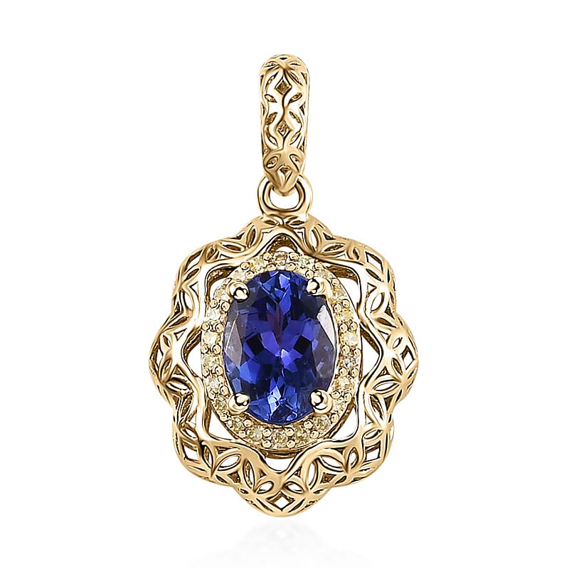 Mirage Collection 10K Yellow Gold AAA Tanzanite and Natural Yellow Diamond I3 Pendant 1.15 ctw