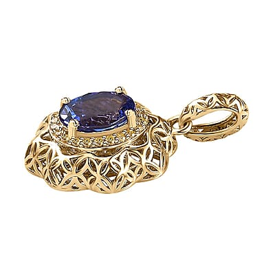 Mirage Collection 10K Yellow Gold AAA Tanzanite and Natural Yellow Diamond I3 Pendant 1.15 ctw