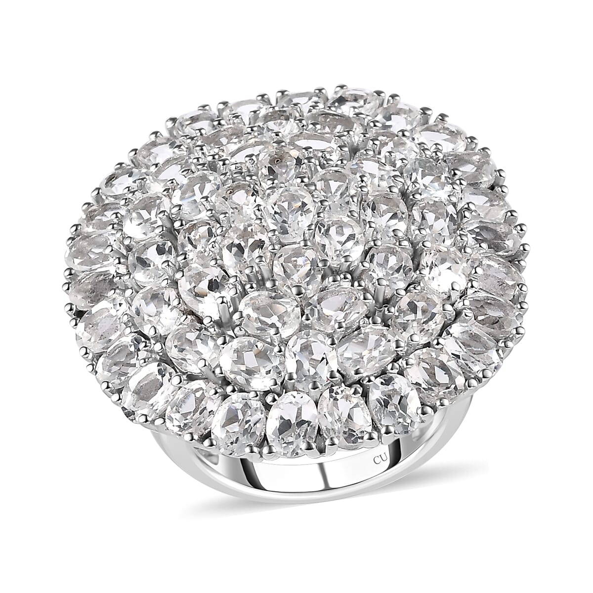 White Topaz 14.25 ctw Floral Ring in Platinum Over Copper (Size  7.0) image number 0