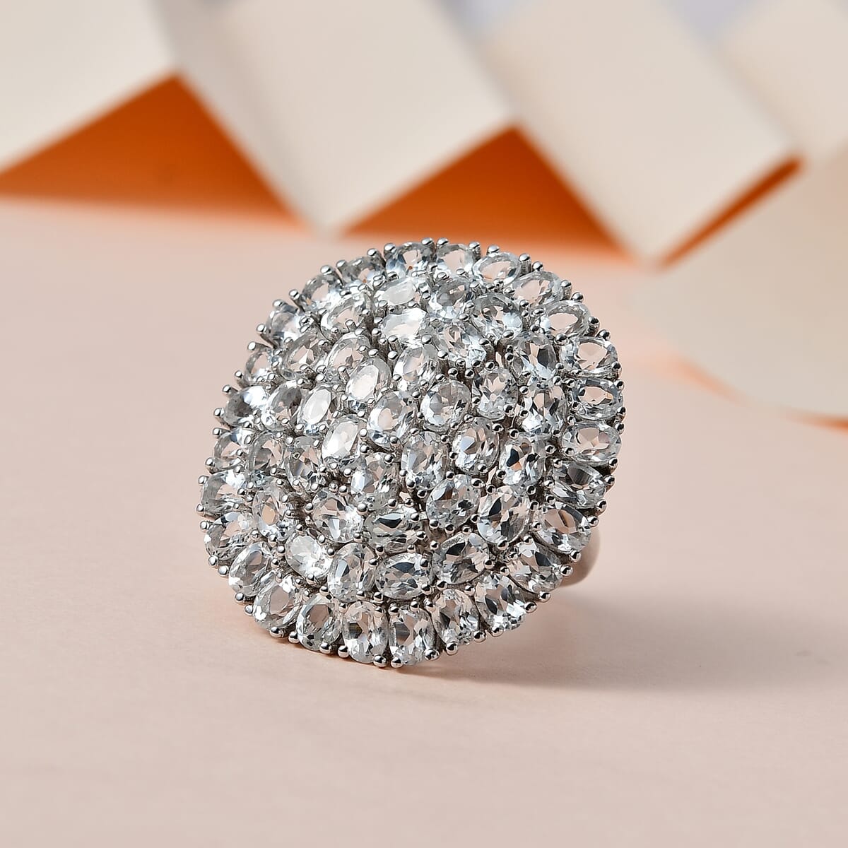 White Topaz 14.25 ctw Floral Ring in Platinum Over Copper (Size  7.0) image number 1