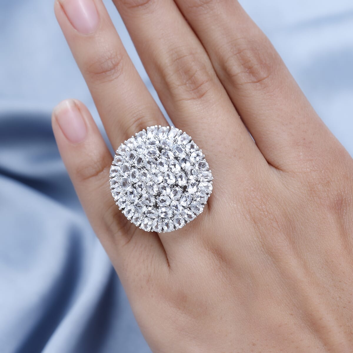 White Topaz 14.25 ctw Floral Ring in Platinum Over Copper (Size  7.0) image number 2