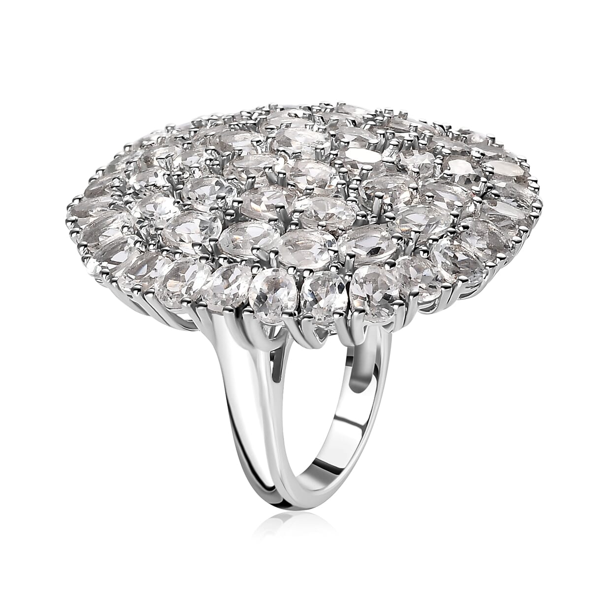 White Topaz 14.25 ctw Floral Ring in Platinum Over Copper (Size  7.0) image number 3