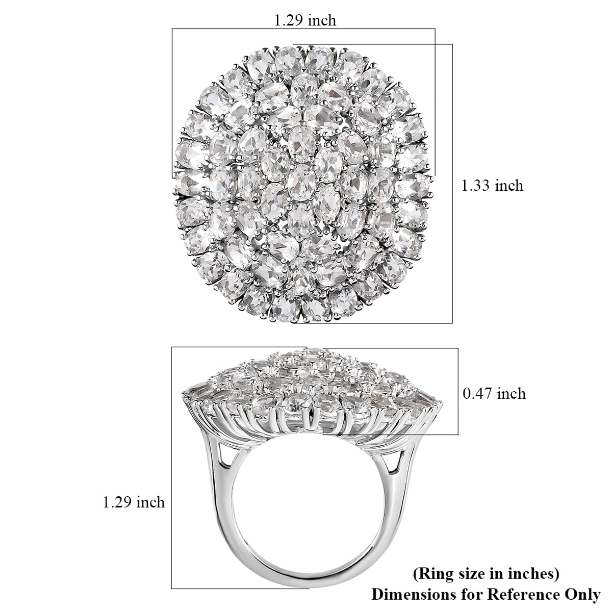 White Topaz 14.25 ctw Floral Ring in Platinum Over Copper (Size  7.0) image number 5