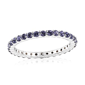 Tanzanite Color Crystal Eternity Band Ring in Sterling Silver (Size 11.0)