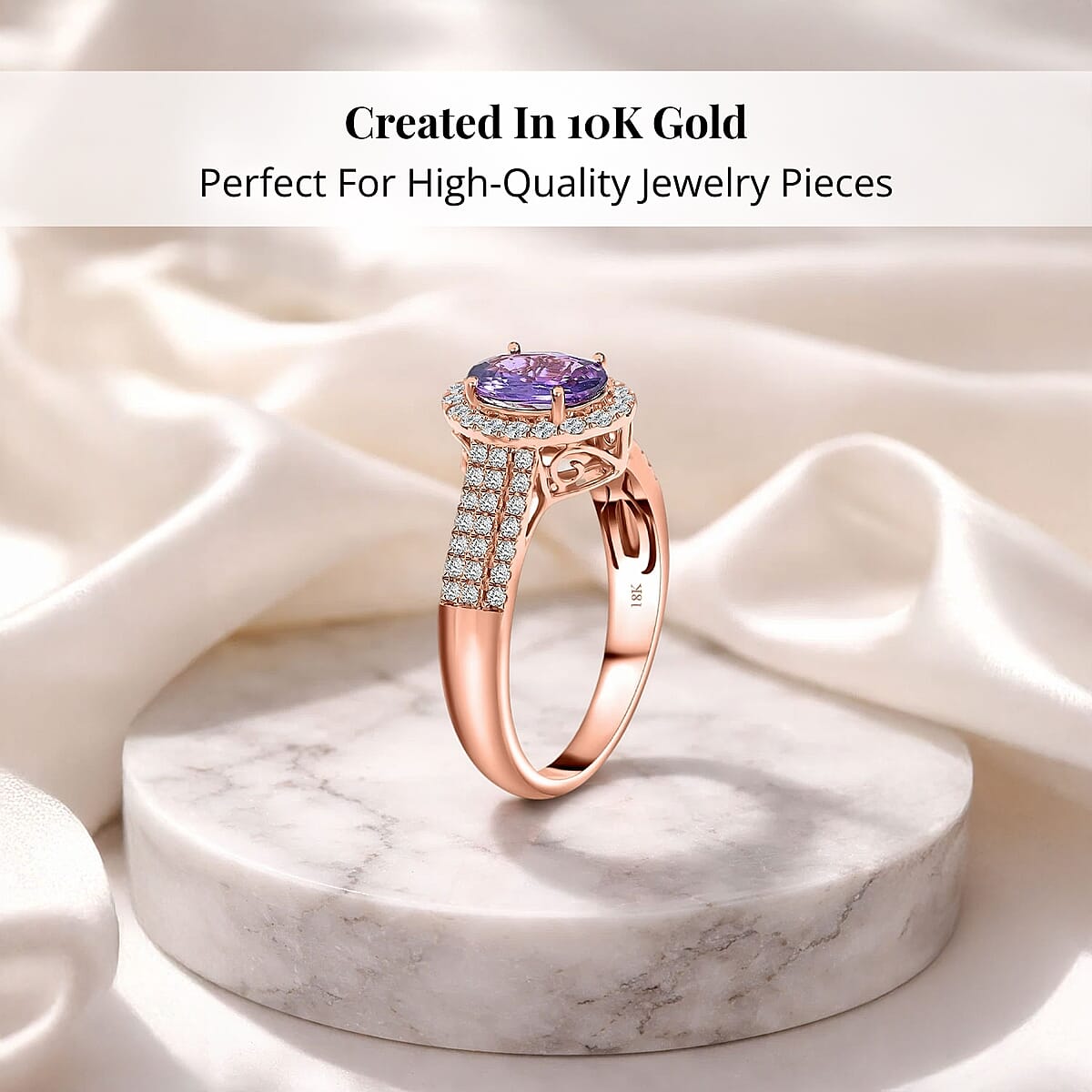 Certified and Appraised Iliana AAA Madagascar Purple Sapphire and G-H SI Diamond 1.90 ctw Halo Ring in 18K Rose Gold (Size 6.5) 4.10 Grams image number 2